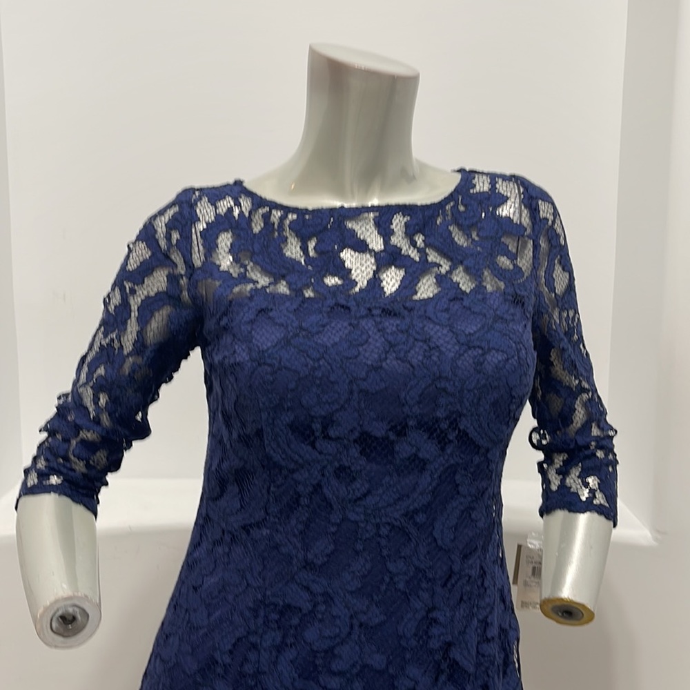 Aidan Aidan Mattox 3/4 Sleeve Lace Cocktail Dress Navy Blue Size 4 NWT - Picture 7 of 14